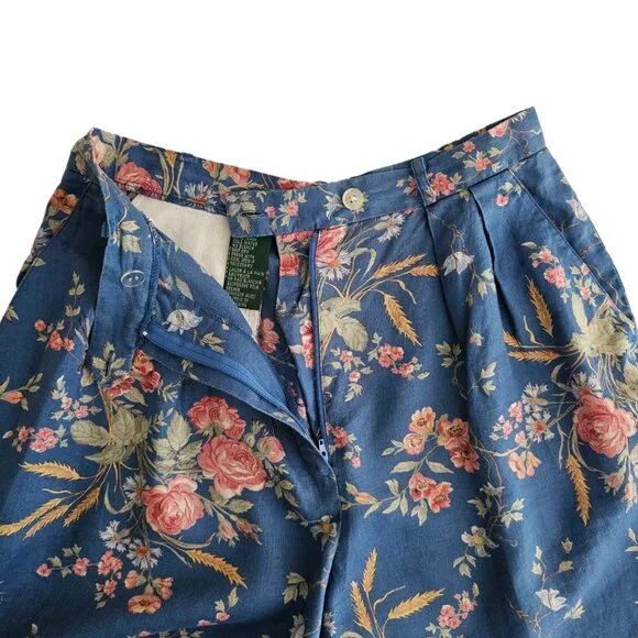 Ralph Lauren Vintage 100% Linen Floral Shorts | EUC | 8P | Blue, Multicolor - Picture 9 of 12